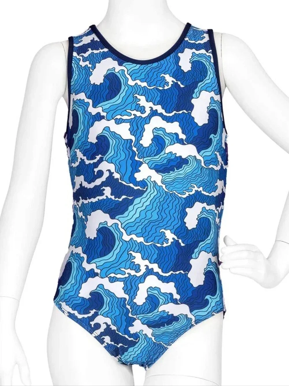 OSAKA Destira Gymnastics Dance Leotard Child Large Blue White BEACH OCEAN WAVE